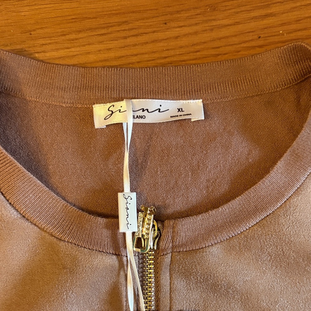 Sioni Beige Bomber Jacket with Mesh Sleeves - Picture 2 of 3